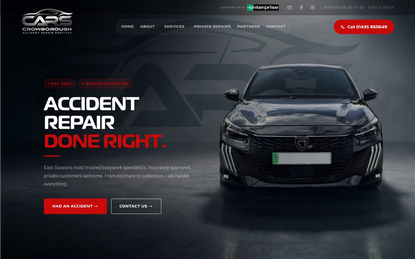 Crowborough Accident Repair website homepage
