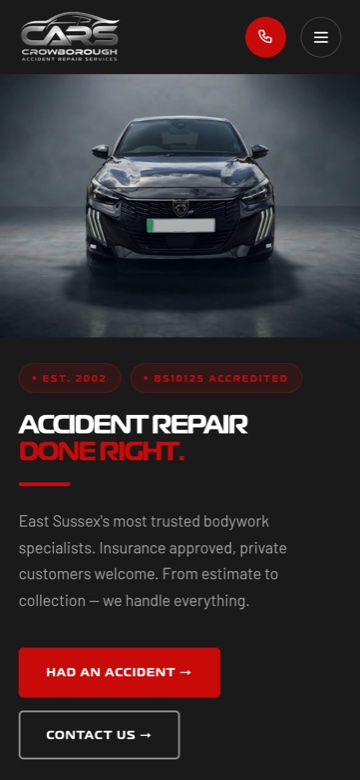 Crowborough Accident Repair website on mobile