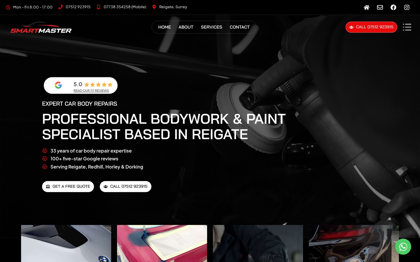 SmartMaster Repairs website homepage on desktop