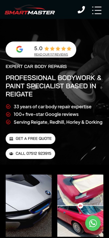 SmartMaster Repairs website on mobile